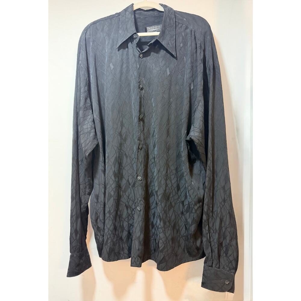 Vintage Bernini Beverly Hills Men's Black Textured Button-Down Shirt Size XXXL